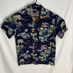 Star Wars Shirt Baby Yoda Grogu Hawaiian ButtonUp Size Medium Short Sleeve Rayon
